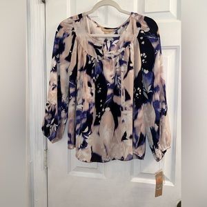 Size small vibrant purple and cream pink floral pattern long sleeve blouse